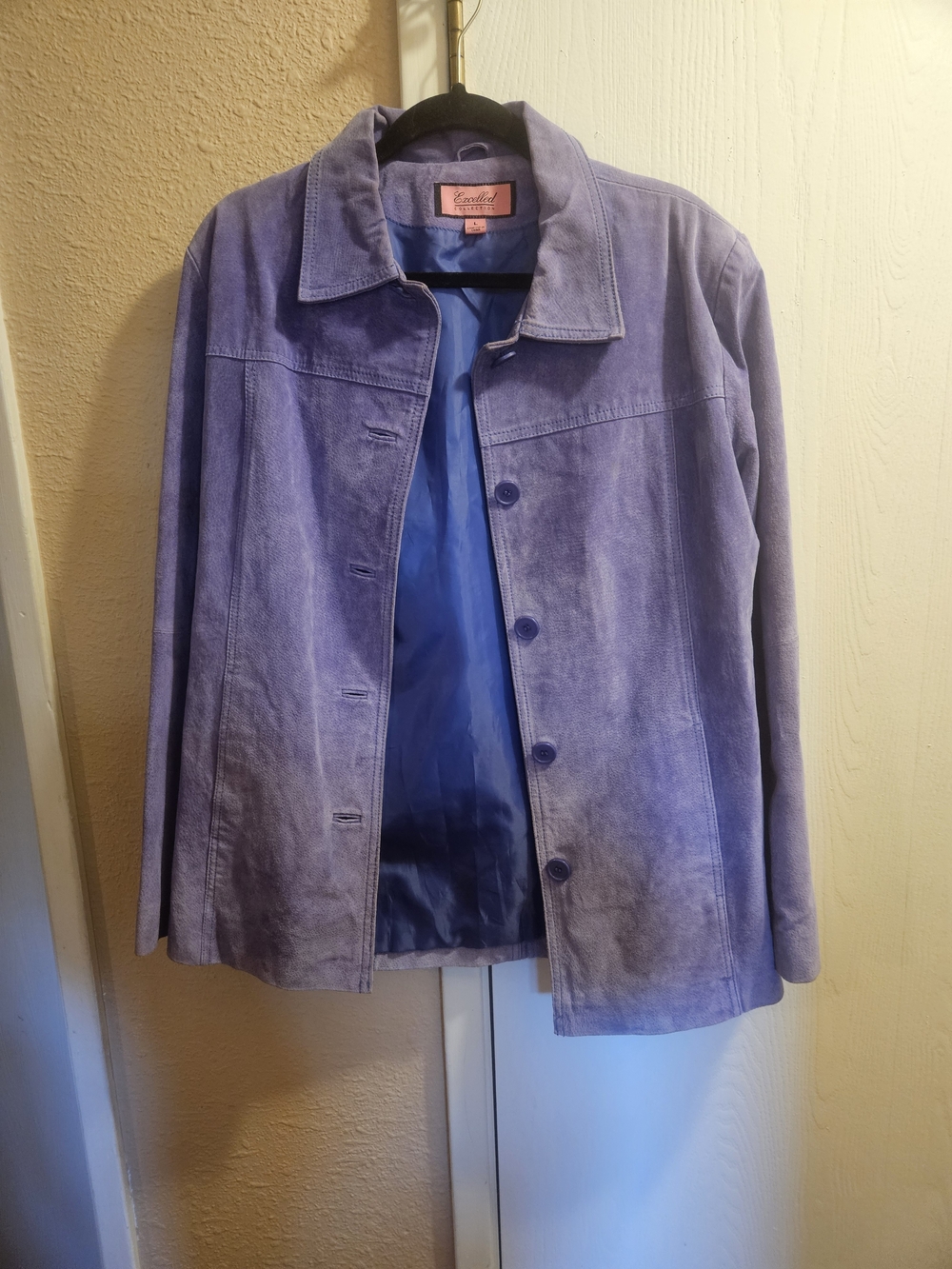 Excelled Collection Lavender 100% Leather Button-Front Jacket